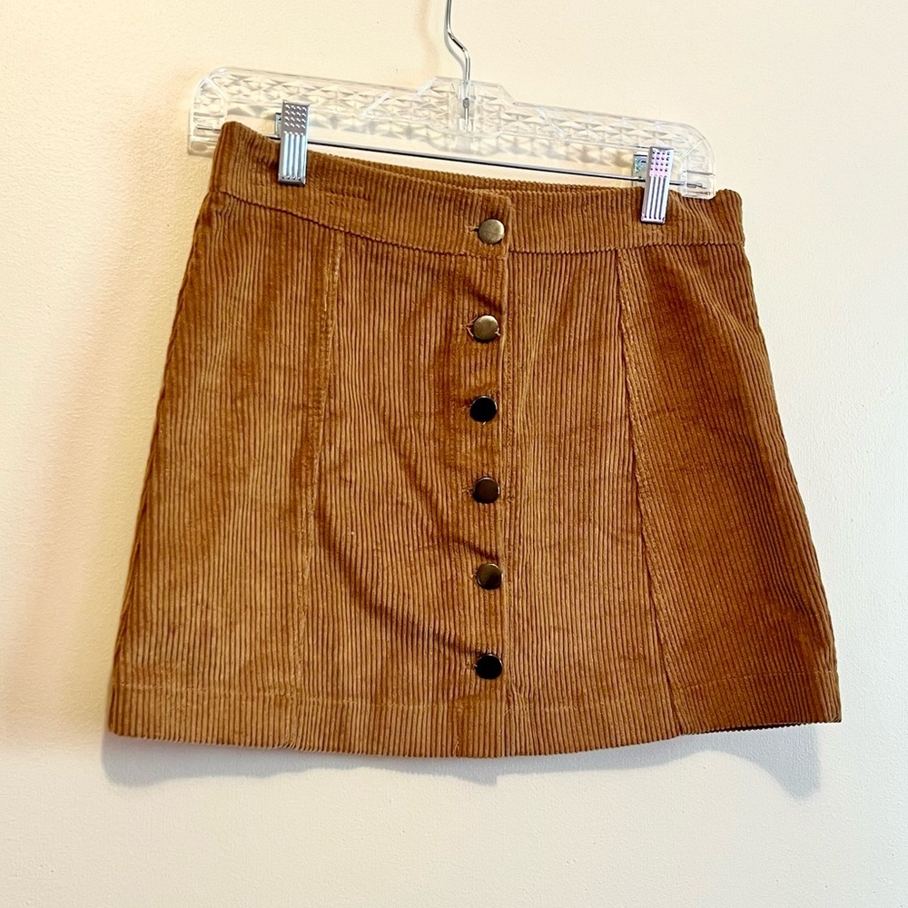 Brown Corduroy Button-Front Mini Skirt vintage style unbranded size M retro cute